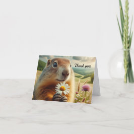Cute Groundhog con una tarjeta de agradecimiento d