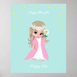 Cute Hada Feliz con Estrellas Póster Motivacional