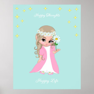 Cute Hada Feliz con Estrellas Póster Motivacional