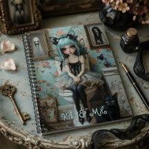 Cute Hada Gótica Con Cuaderno Personalizado De Gat