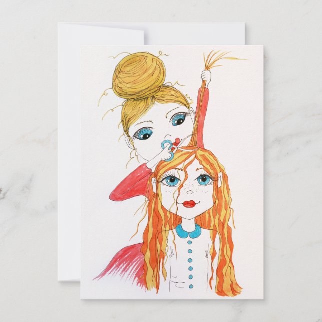 Cute Haircut Whimsical Art Ilustracion Card (Anverso)