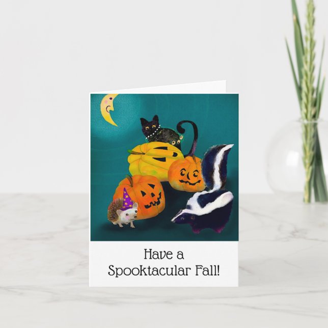 Cute Halloween Animal Friends Tarjeta de saludo BL (Anverso)