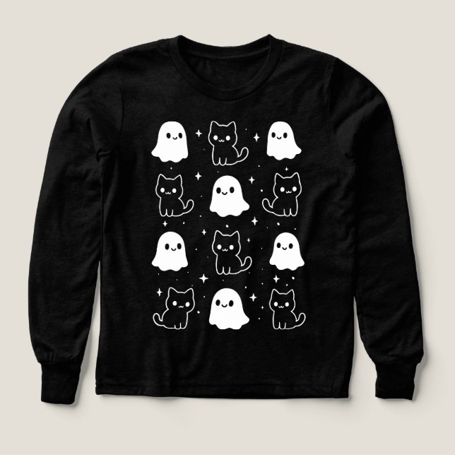 Cute Halloween Ghosts Kawaii Kitten (Diseño frontal)