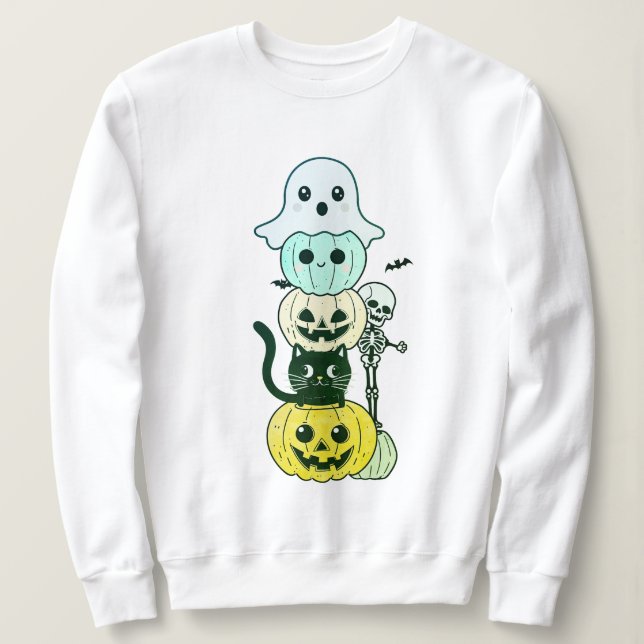 Cute Halloween Kawaii Carácter Pila de sudadera (Anverso del diseño)