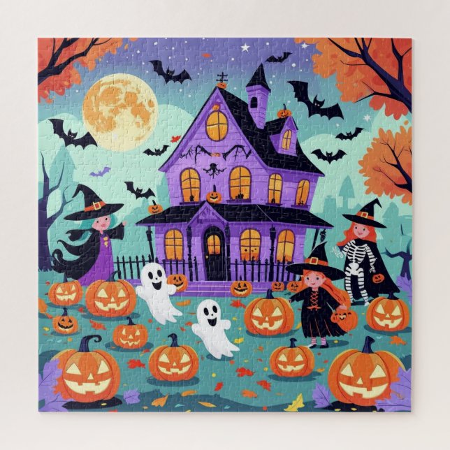 Cute Halloween Puzzle – Haunted House, Ghosts (Vertical)