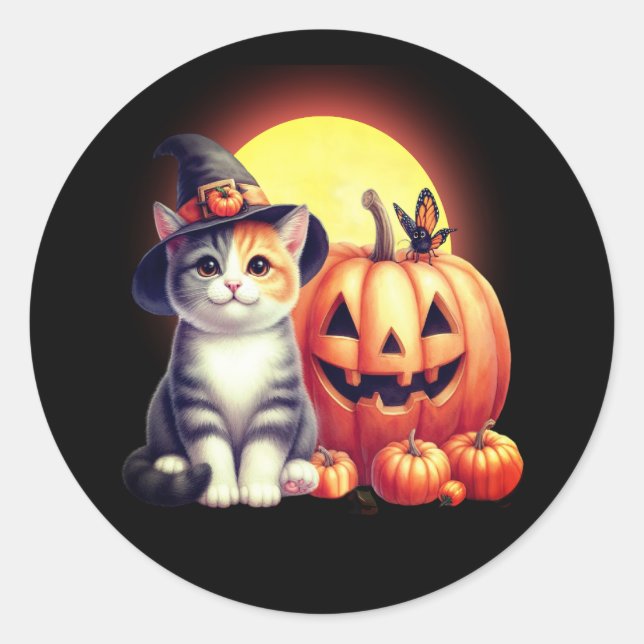 Cute Halloween Tabby Cat Pegatinas (Anverso)