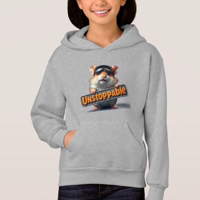 Cute Hamster Hoodie – “Unstoppable” Motivational  (Anverso)
