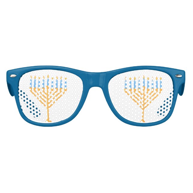 Cute Hanukkah Fiesta Menorah Blue Retro Gafas de s (Anverso)