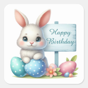 Cute Happy Easter conejito acuarela Pegatina cuadr