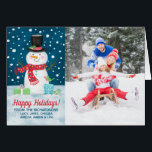 Cute Happy Holidays Snowman Photo Navidad Card<br><div class="desc">Comparte tus saludos de Navidad con esta adorable tarjeta de vacaciones de Navidades. Presenta un muñeco de nieve en una noche nevada. Añade una foto de tu familia. Perfecto para enviar a su familia y amigos para las vacaciones. Diseñado para ti por Blackberry Boulevard.</div>