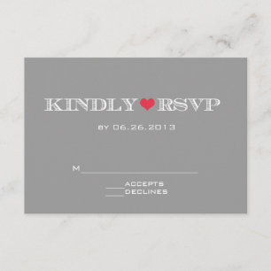Cute Heart Gray Red Wedding Tarjetas RSVP