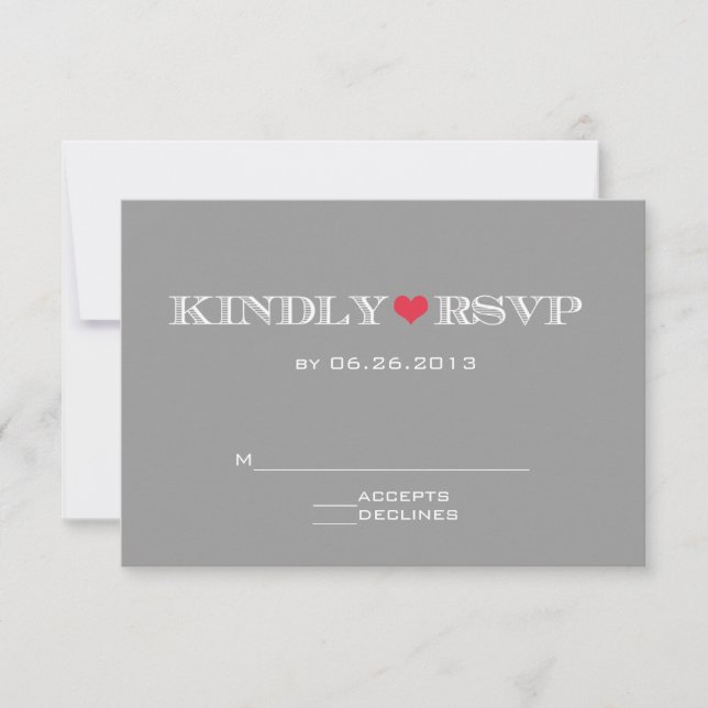 Cute Heart Gray Red Wedding Tarjetas RSVP (Anverso)