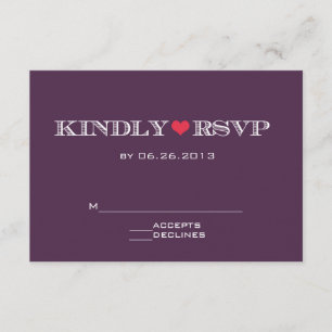 Cute Heart Purple Red Wedding Tarjetas RSVP