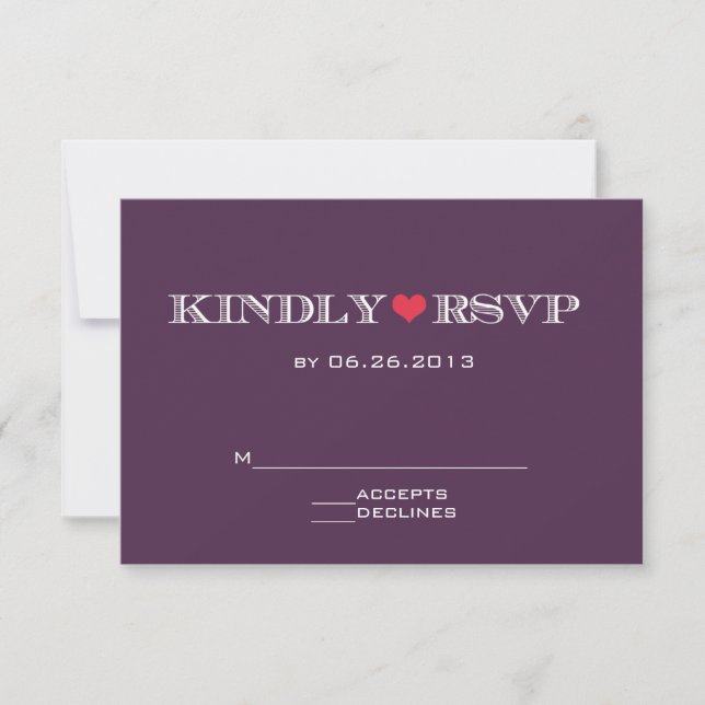 Cute Heart Purple Red Wedding Tarjetas RSVP (Anverso)