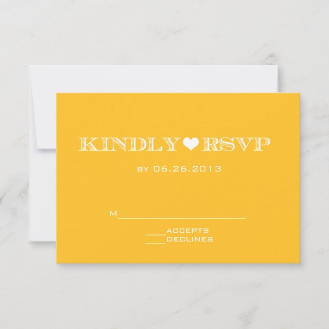 Cute Heart Yellow Wedding Tarjetas RSVP (Anverso)