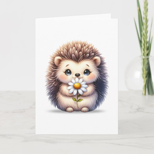 Cute Hedgehog con tarjeta de saludo Daisy Blank (Anverso)