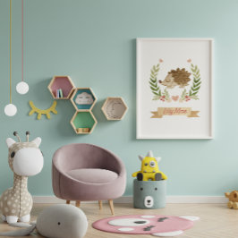 Cute Hedgehog Niños Nursery Wall Art Decoración