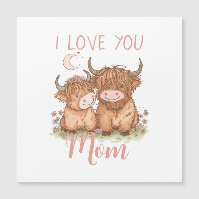 Cute Highland Cow y mamá te amo el día de la madre (Anverso)