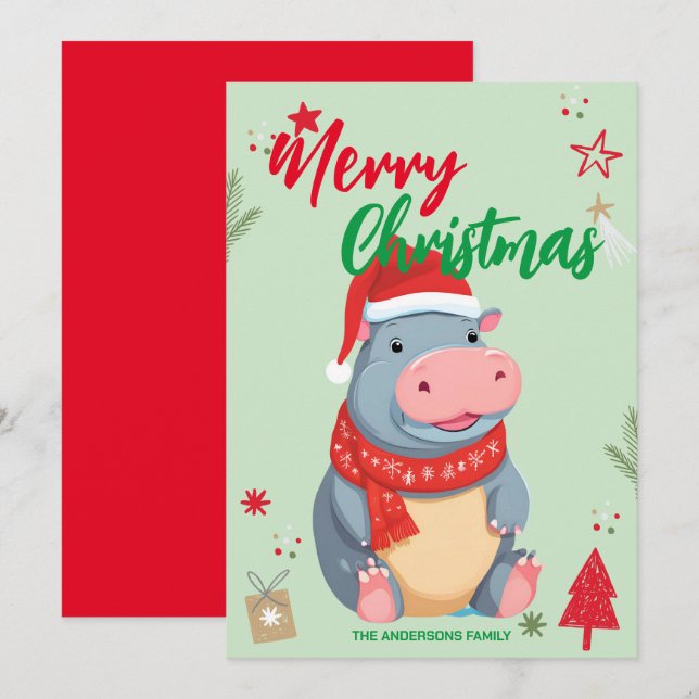 Cute HIPPO santa Navidad nombre Familia (Anverso / Reverso)