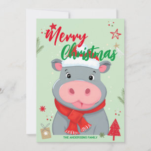 Cute HIPPO santa nombre de Navidad vacaciones en f