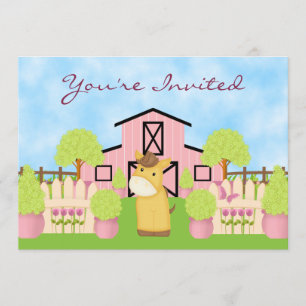 Cute Horse, Barn y Invitación de cumpleaños al jar