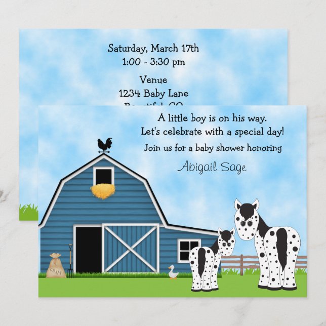 Cute Horses y Barn Boys Invitación Baby Shower (Anverso / Reverso)