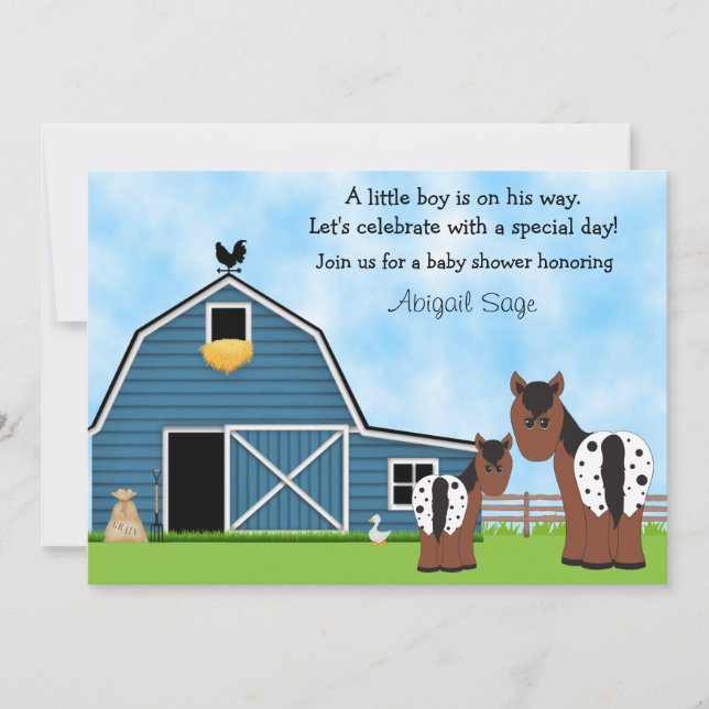 Cute Horses y Barn Boys Invitación Baby Shower (Anverso)