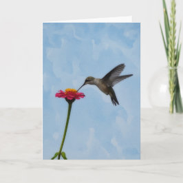 Cute Hummingbird con tarjeta de nota de flores ros