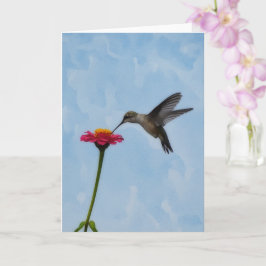 Cute Hummingbird con tarjeta de nota de flores ros