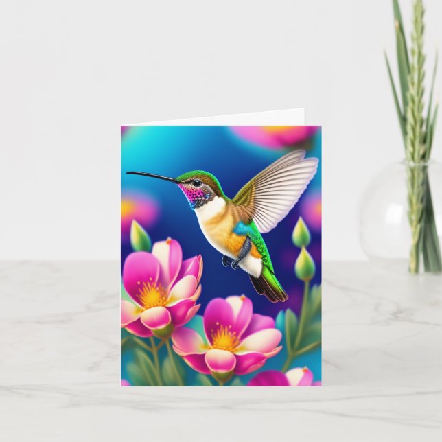 Cute Hummingbird y Flores Tarjeta del Día de la Ma (Anverso)