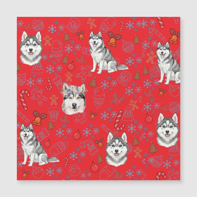 Cute Husky Dog Christmas Winter Seamless Pattern  (Anverso)
