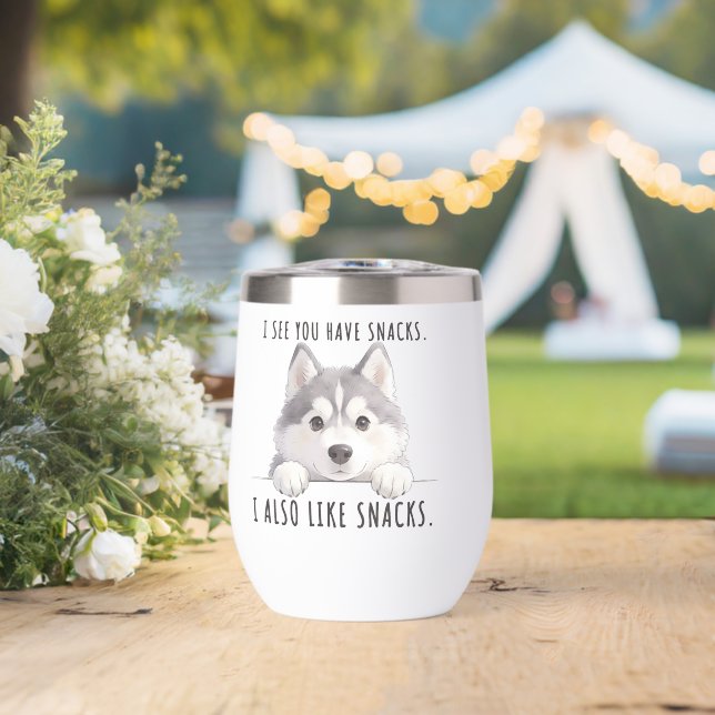Cute Husky Dog Snacks Quote Funny Minimalist (Boda (girada))