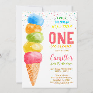 Cute Ice Cream cualquier edad Invitación de fiesta