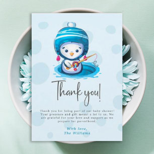 Cute Icy Blue Penguin Baby Shower Tarjeta de agrad