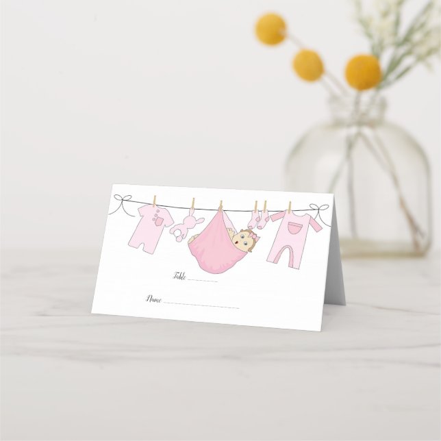 Cute Ilustracion rosa tarjeta Baby Shower Place (Anverso)