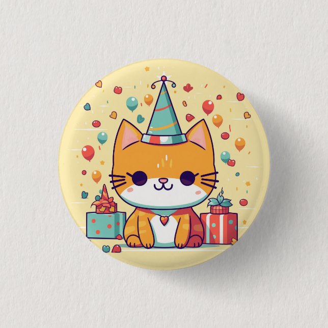 Cute insignia de gato de fiesta, pin, botón (Anverso)