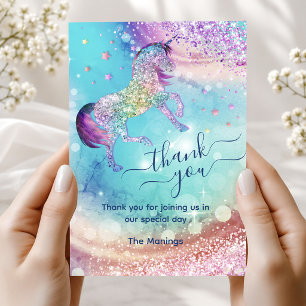 Cute Iridescente Glitter Unicornio Tarjeta de Agra