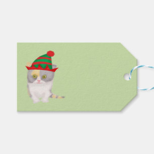 Cute Katie gitten Navidad verde etiqueta de regalo
