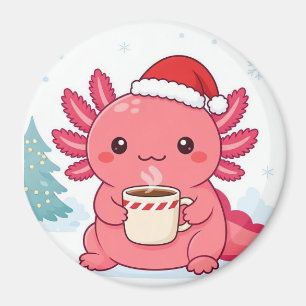Cute Kawaii Axolotl Navidad Café Imán redondo