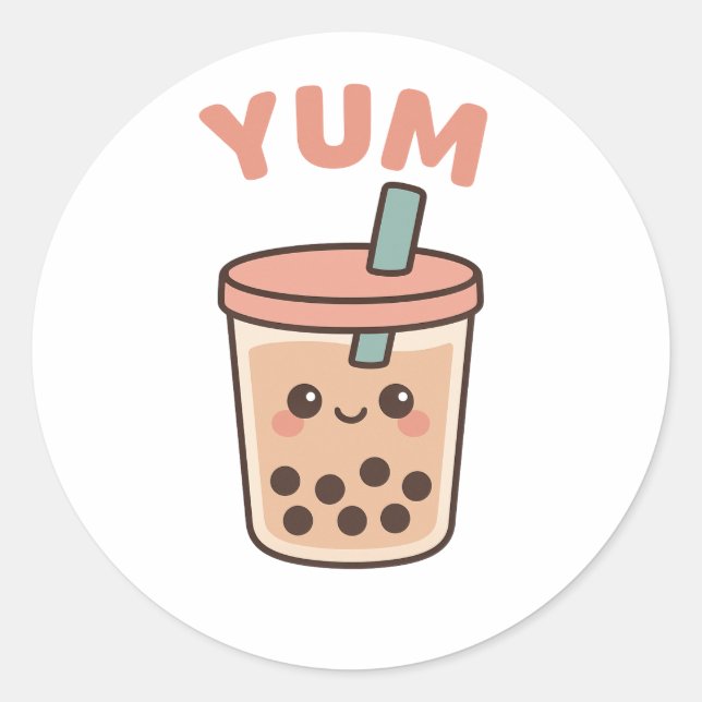 Cute Kawaii Boba Tea "Yum" Bubble Tea Pegatina (Anverso)