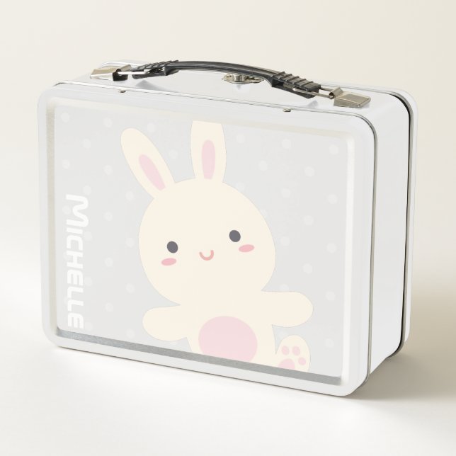 Cute Kawaii Bunny & Polka Dots Kids Nombre persona (Reverso)