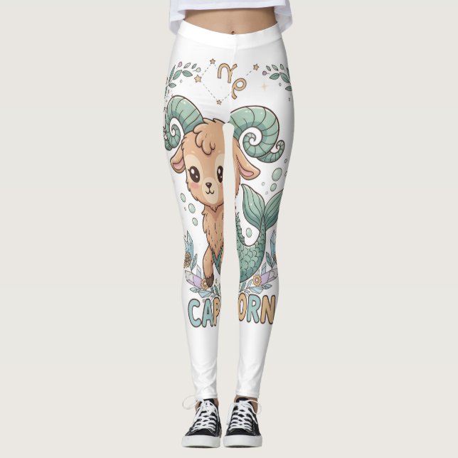 Cute Kawaii Capricorn Zodiac Sign Leggings (Anverso)