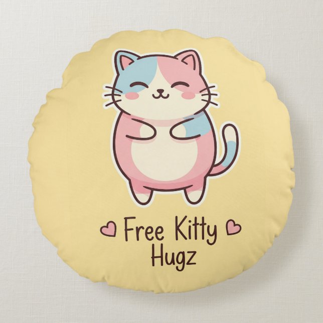Cute Kawaii Cat Almohada Redonda Pastel de Regalo  (Anverso)