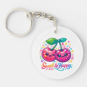Cute Kawaii Cerezas Llavero Redondo