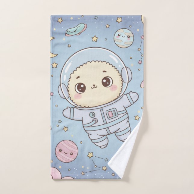 Cute Kawaii Espacio - Astronauta y Luna Sonriente (Toalla de mano)