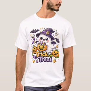 Cute Kawaii Fantasma Truco o Trato Camiseta de Hal