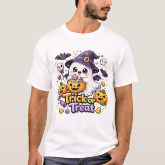 Cute Kawaii Fantasma Truco o Trato Camiseta de Hal