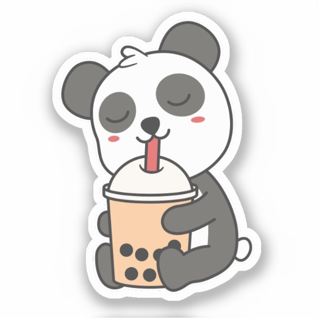 Cute Kawaii Funny Panda Boba Pegatina (Anverso)