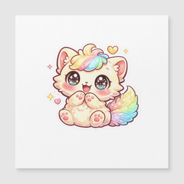 Cute Kawaii Gatito Arcoíris Pegatina de Gato Espon (Anverso)