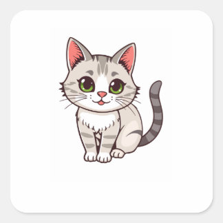 Cute Kawaii Gato Gris Pegatina Cuadrada Personaliz